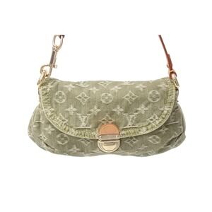Louis Vuitton Pleaty Green One Shoulder Denim Hobo Khaki Monogram Bag